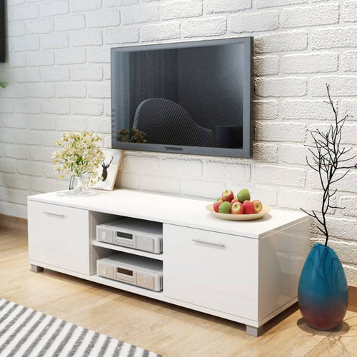 Comodă TV, alb extralucios, 120 x 40,3 x 35 cm Lando