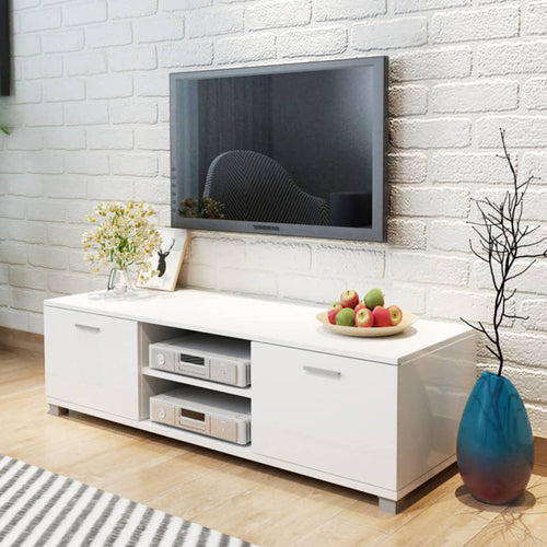 Comodă TV, alb extralucios, 140 x 40,5 x 35 cm Lando