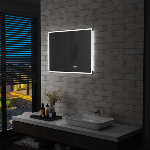 Oglindă cu LED de baie cu senzor tactil și afișaj oră, 80x60 cm Lando