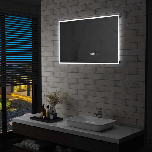 Oglindă cu LED de baie cu senzor tactil și afișaj oră 100x60 cm Lando