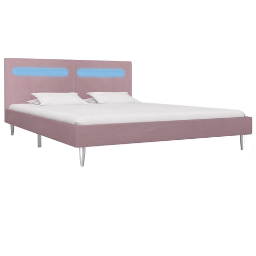 Cadru de pat cu LED-uri, roz, 180 x 200 cm, material textil