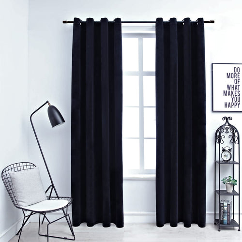 Draperii opace cu inele, 2 buc., negru, 140 x 245 cm, catifea Lando