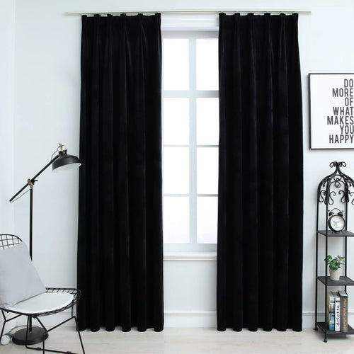 Draperii opace, 2 buc., negru, 140x225 cm, catifea, cu cârlige Lando