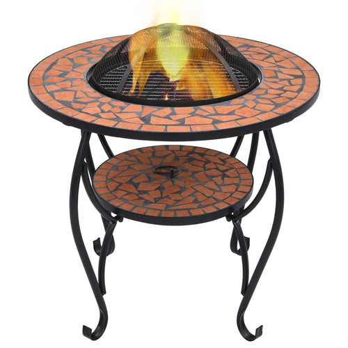 Masă cu vatră de foc, mozaic, cărămiziu, 68 cm, ceramică Lando