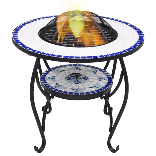 Masă cu vatră de foc, mozaic, albastru și alb, 68 cm, ceramică Lando