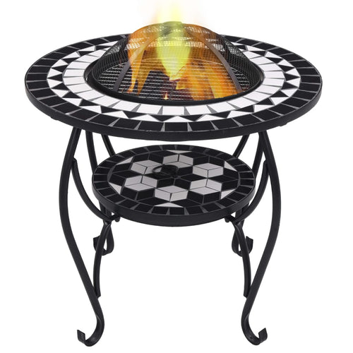 Masă cu vatră de foc, mozaic, negru și alb, 68 cm, ceramică Lando