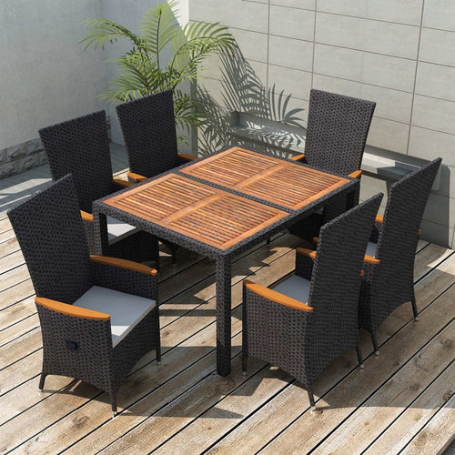 Set mobilier de exterior 7 piese negru poliratan lemn de acacia Lando