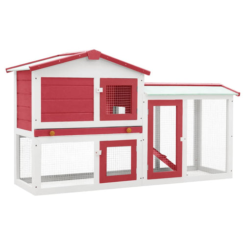 Cușcă exterior pentru iepuri mare roșu&alb 145x45x85 cm lemn Lando