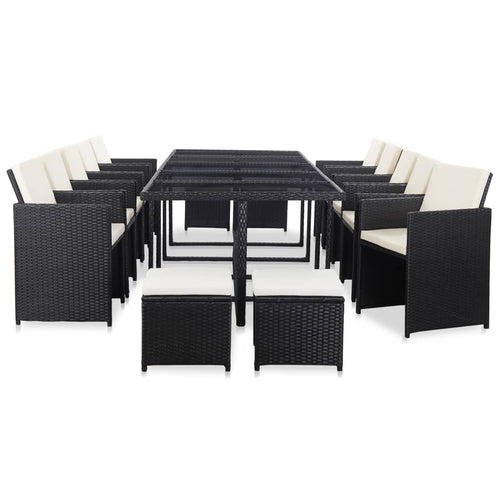 Set mobilier de exterior cu perne, 15 piese, negru, poliratan Lando