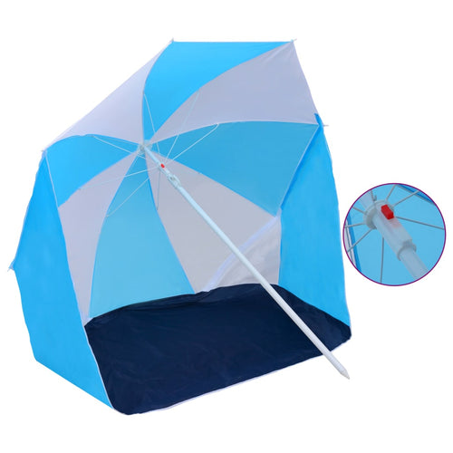 Umbrelă de plajă adăpost, albastru și alb, 180 cm, țesătură Lando