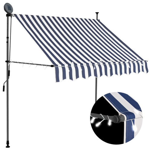 Copertină retractabilă manual cu LED, albastru & alb, 200 cm