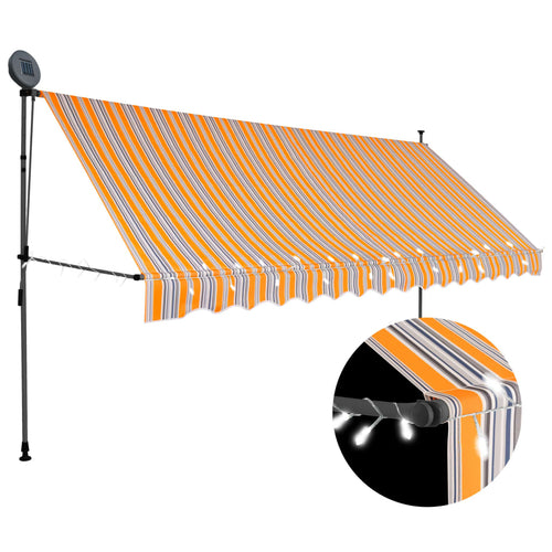 Copertină retractabilă manual cu LED, galben & albastru, 400 cm