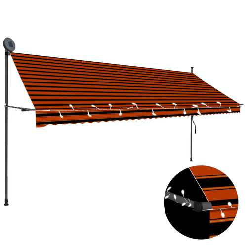 Copertină retractabilă manual cu LED, portocaliu & maro, 400 cm