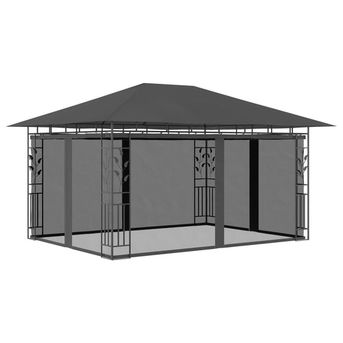 Pavilion cu plasă anti-țânțari, antracit, 4 x 3 x 2,73 m Lando
