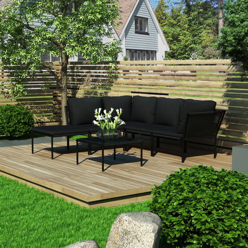 Set mobilier de grădină cu perne, 6 piese, negru, PVC Lando