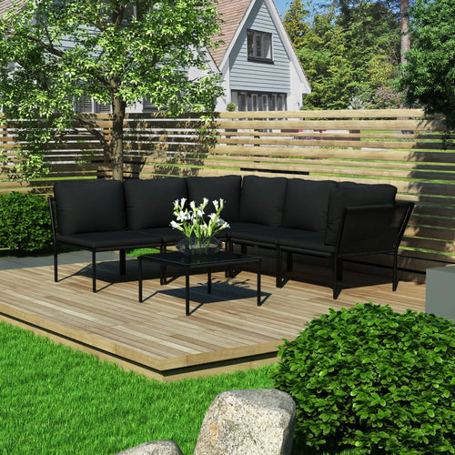 Set mobilier de grădină cu perne, 6 piese, negru, PVC Lando