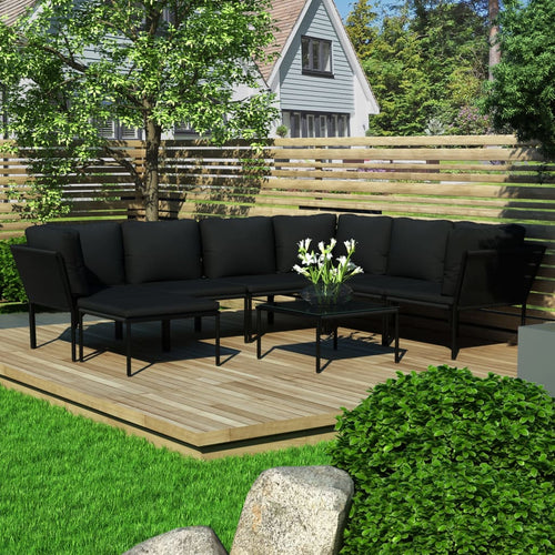 Set mobilier de grădină cu perne, 8 piese, negru, PVC Lando