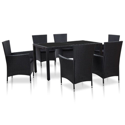 Set mobilier de grădină, 7 piese, negru, poliratan Lando