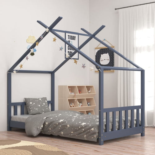 Cadru de pat de copii, gri, 80 x 160 cm, lemn masiv de pin Lando