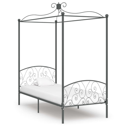 Cadru de pat cu baldachin, gri, 100 x 200 cm, metal