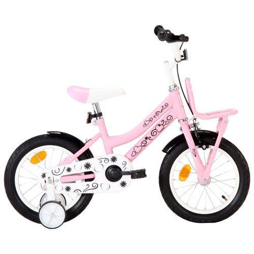 Bicicletă copii cu suport frontal, alb și roz, 14 inci Lando