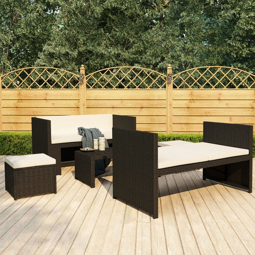 Set mobilier de grădină cu perne, 5 piese, negru, poliratan Lando