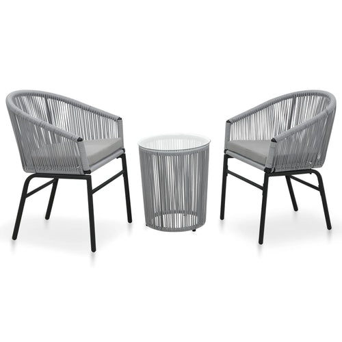 Set mobilier de bistro cu perne, 3 piese, gri, ratan PE Lando