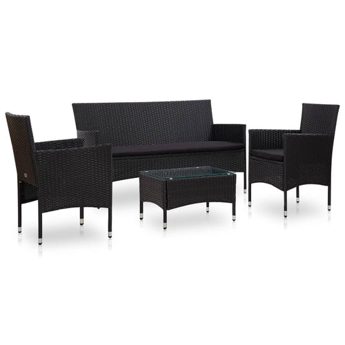 Set mobilier de grădină cu perne, 4 piese, negru, poliratan Lando