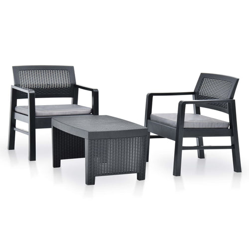 Set mobilier de grădină, 3 piese, antracit, plastic Lando