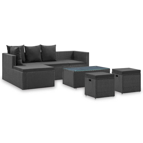 Set mobilier de grădină cu perne, 4 piese, negru, poliratan