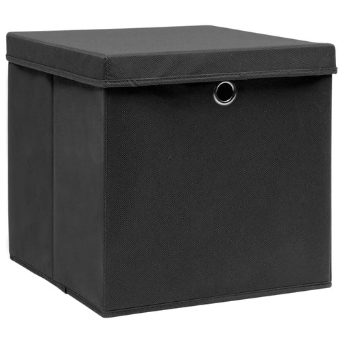 Cutii depozitare cu capace, 4 buc. negru, 32x32x32 cm, textil Lando
