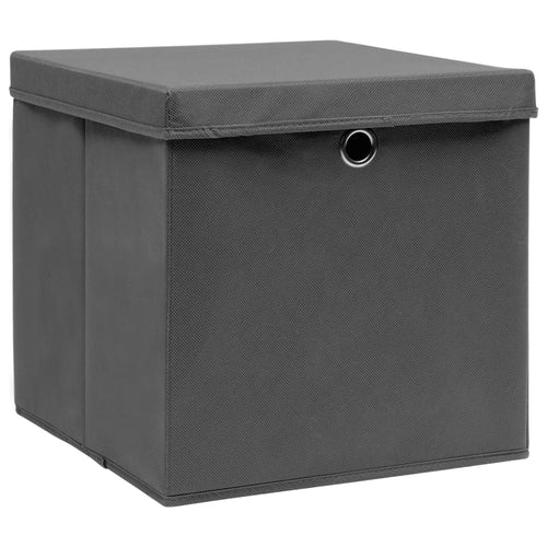 Cutii depozitare cu capace, 4 buc., gri, 32x32x32 cm, textil Lando