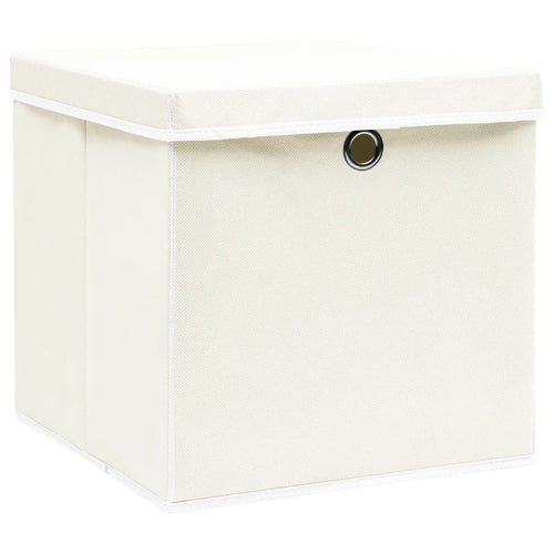 Cutii depozitare cu capace 4 buc. alb, 32x32x32 cm, textil Lando