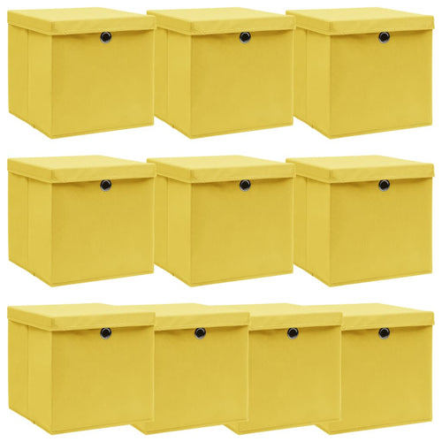 Cutii depozitare cu capac, 10 buc., galben, 32x32x32 cm, textil Lando