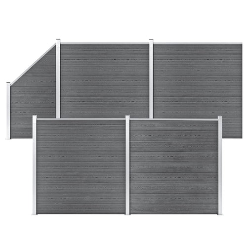 Set panouri gard, 4 pătrate + 1 oblic, gri, 792 x 186 cm, WPC Lando