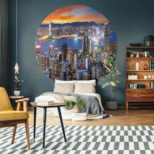 WallArt Tapet în formă de cerc Skyline by Night, 190 cm Lando