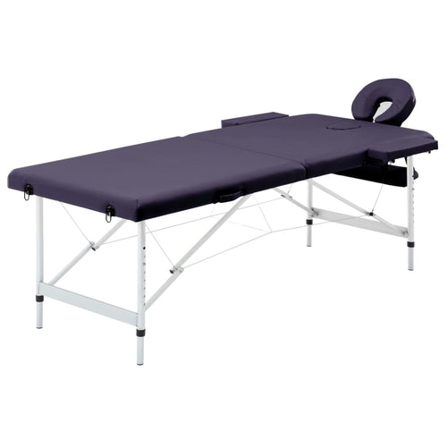 Masă de masaj pliabilă, 2 zone, violet, aluminiu Lando