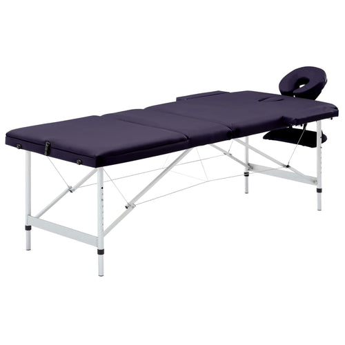 Masă de masaj pliabilă cu 3 zone, violet, aluminiu Lando