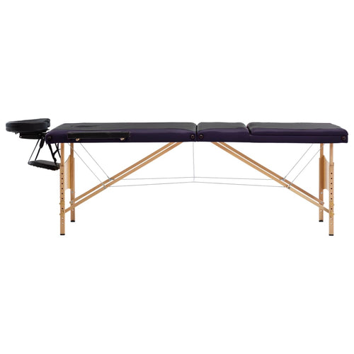 Masă de masaj pliabilă, 3 zone, negru și violet, lemn Lando