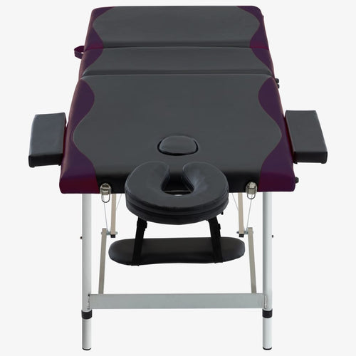 Masă pliabilă de masaj, 3 zone, negru și violet, aluminiu Lando