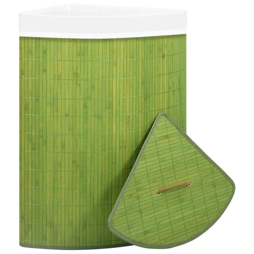Coș de rufe din bambus, pentru colț, verde, 60 L