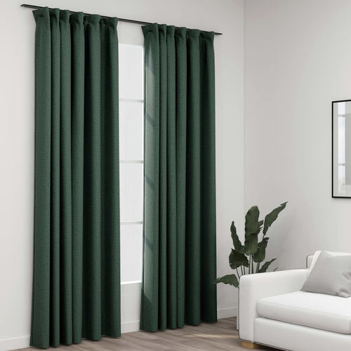 Draperii opace aspect in, cu cârlige, 2 buc. verde, 140x245 cm Lando