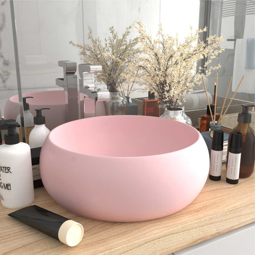 Chiuvetă de baie lux roz mat 40x15 cm ceramică rotund Lando