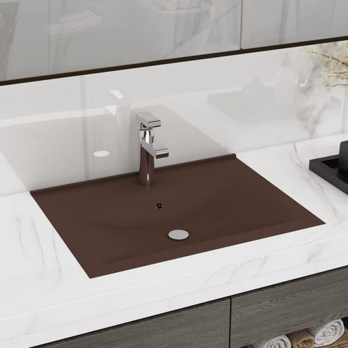 Chiuvetă baie lux, orificiu robinet, maro mat 60x46 cm ceramică Lando
