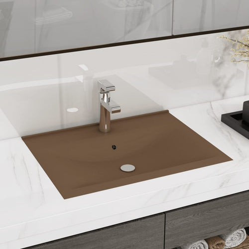 Chiuvetă baie lux, orificiu robinet crem mat 60x46 cm ceramică Lando