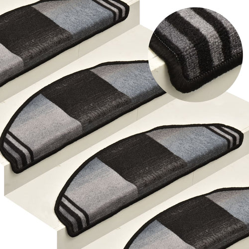 Covorașe scări autoadezive, 15 buc., negru și gri, 65x21x4 cm Lando