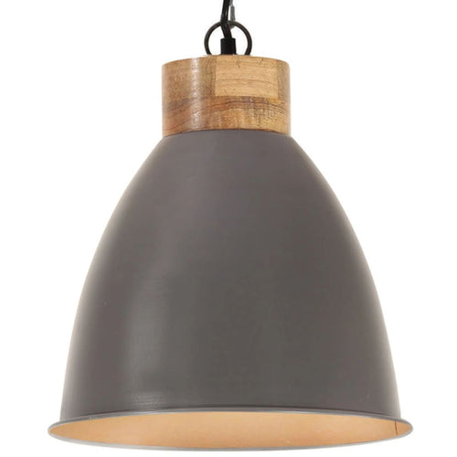 Lampă suspendată industrială, gri, 35 cm, lemn masiv&fier, E27 Lando