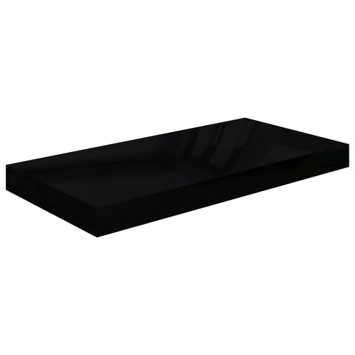 Raft de perete suspendat, negru extralucios, 50x23x3,8 cm, MDF Lando