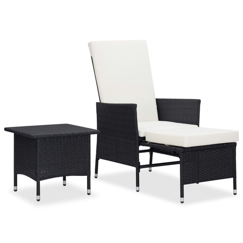 Set mobilier de grădină cu perne, 2 piese, negru, poliratan