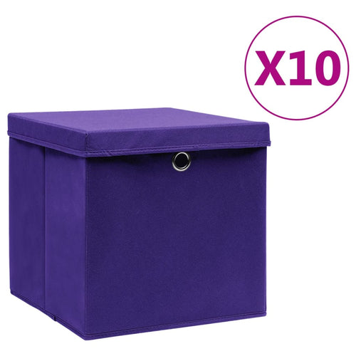 Cutii depozitare cu capace, 10 buc., violet, 28x28x28 cm Lando